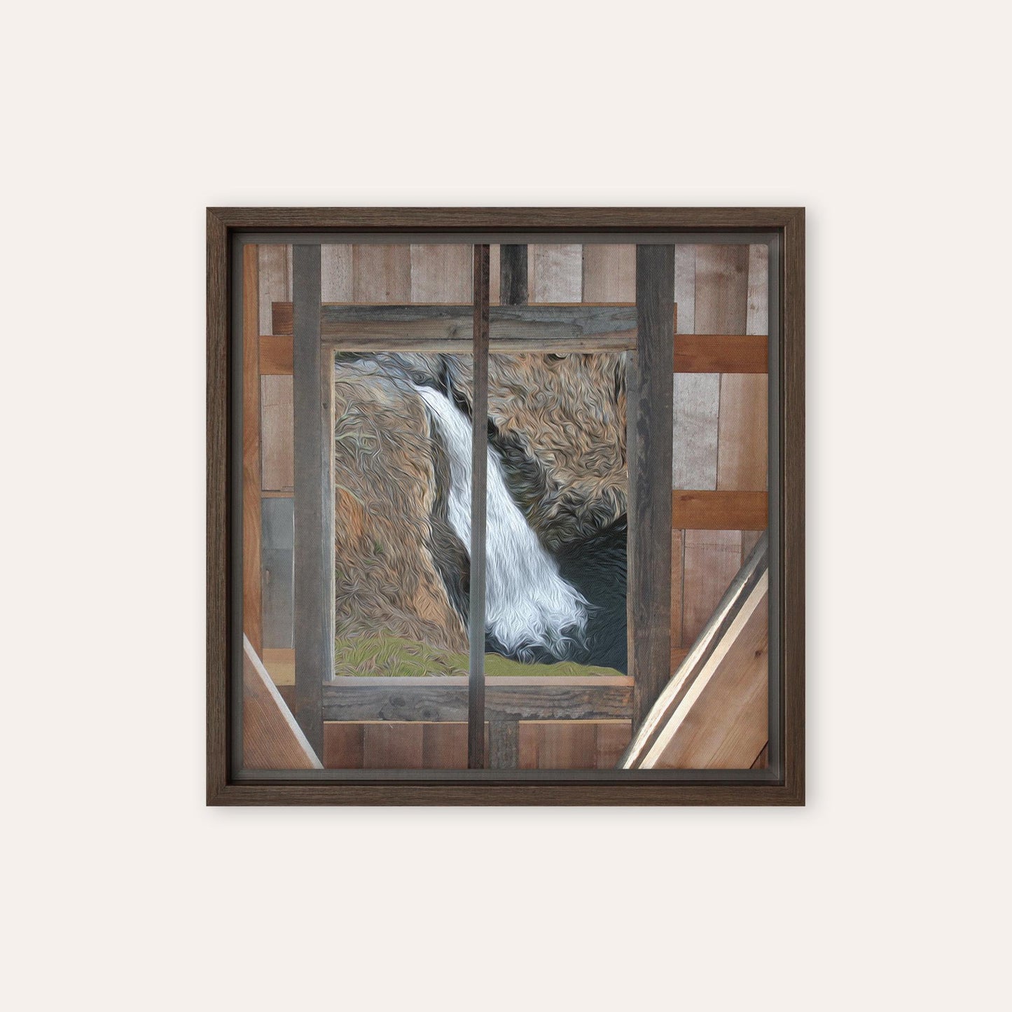 Waterfall Through a Window Framed Print
